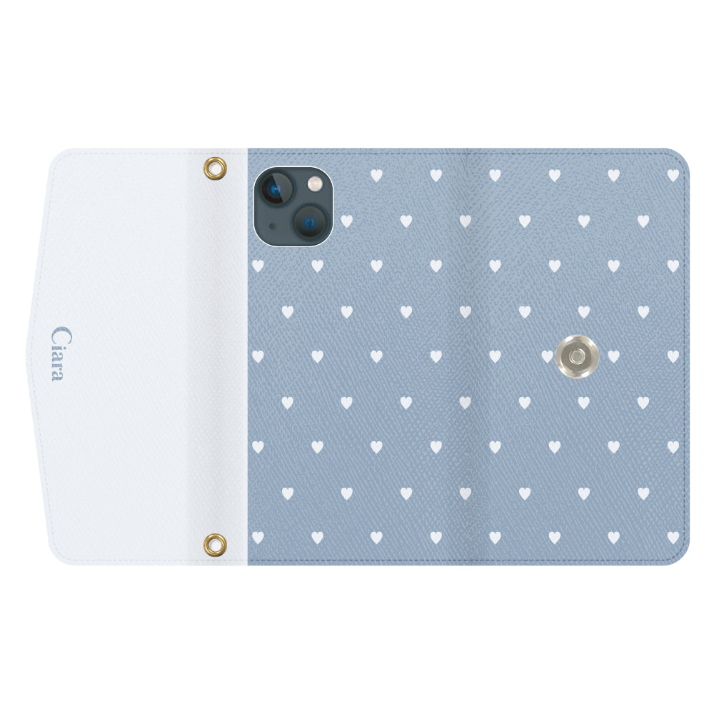 iPhone13miniケース 手帳型カード収納レザーケース スウィートハート ブルー