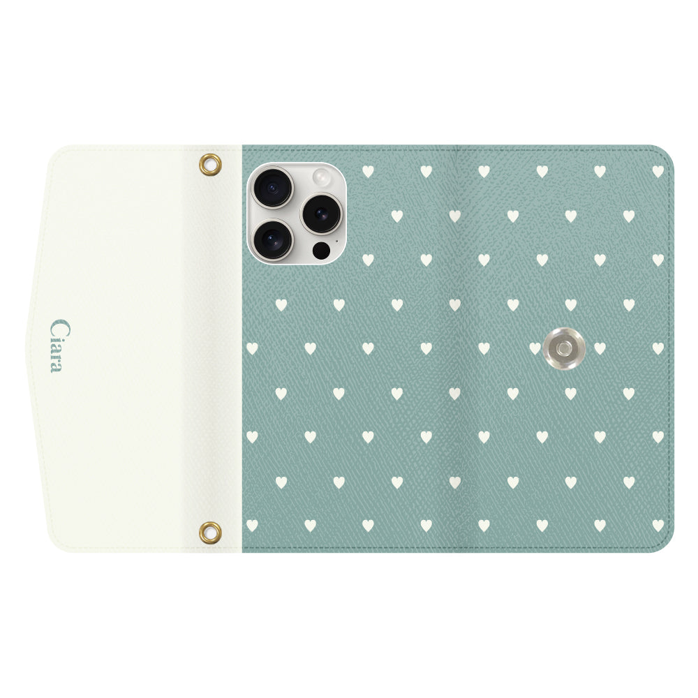 iPhone15ProMaxケース 手帳型カード収納レザーケース スウィートハート ブルー