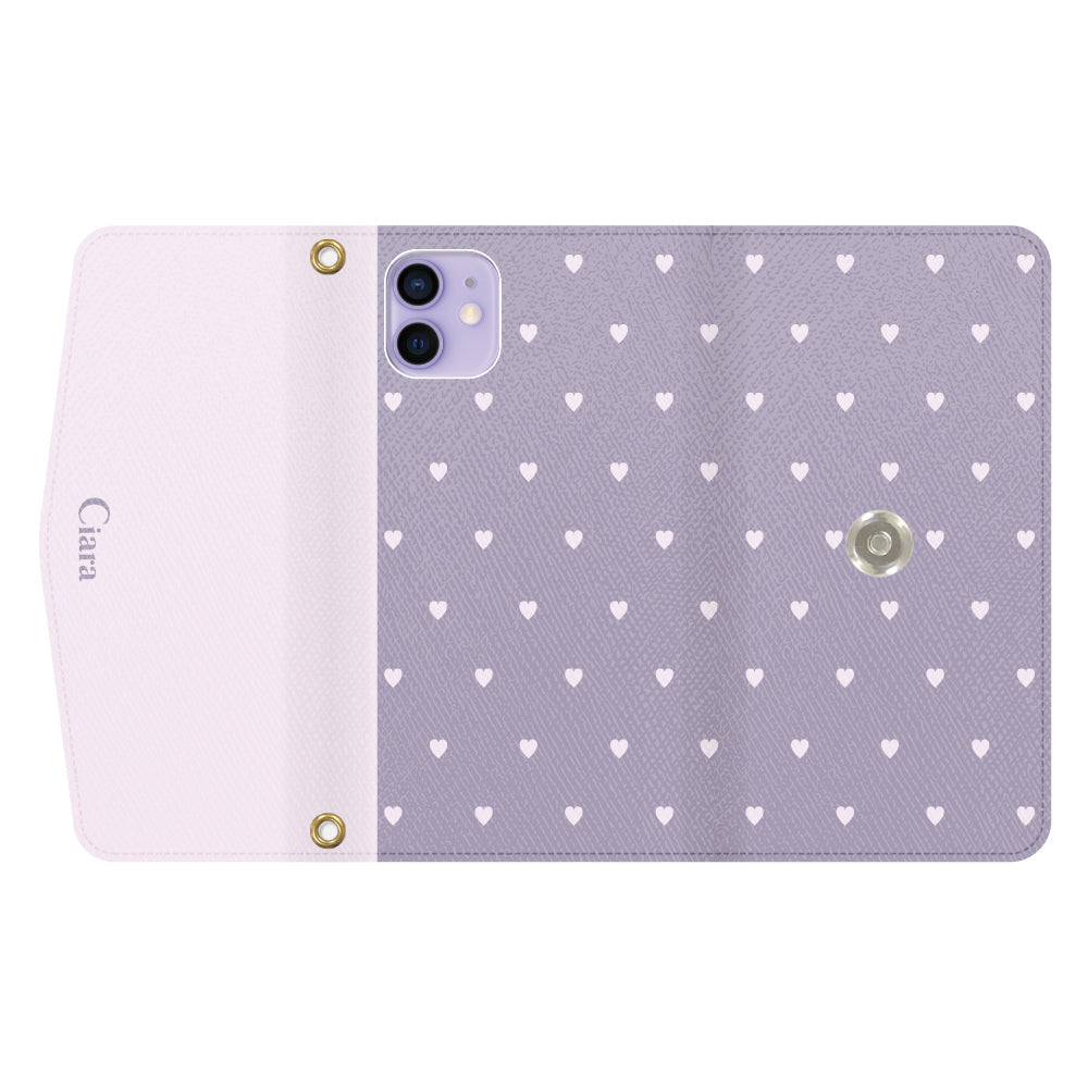 iPhone12/12Proケース 手帳型カード収納レザーケース スウィートハート パープル