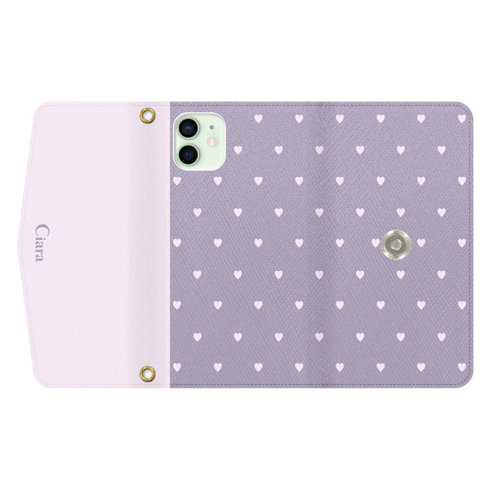 iPhone12miniケース 手帳型カード収納レザーケース スウィートハート パープル