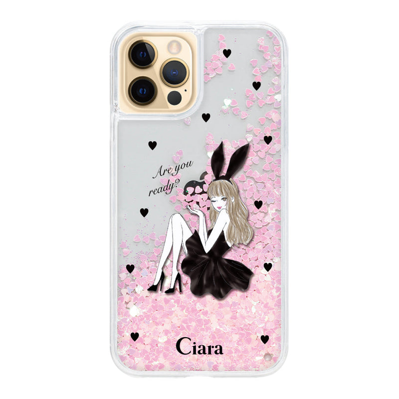 iPhoneケース グリッター オイルクリアケース ブラックバニー