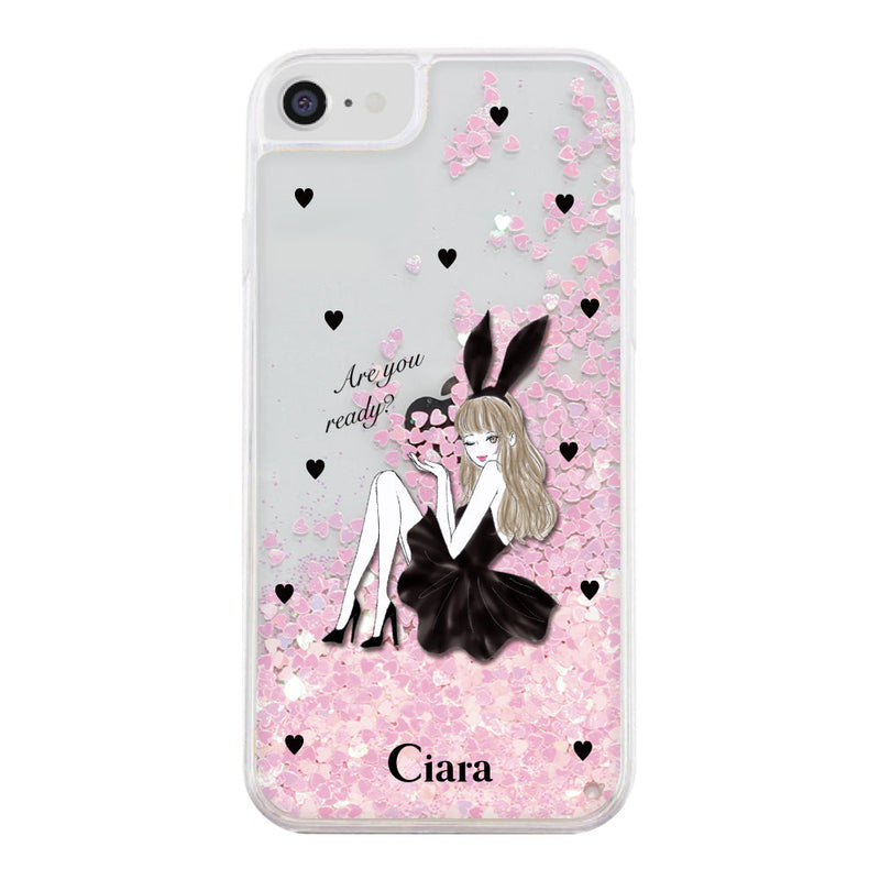 iPhoneケース グリッター オイルクリアケース ブラックバニー