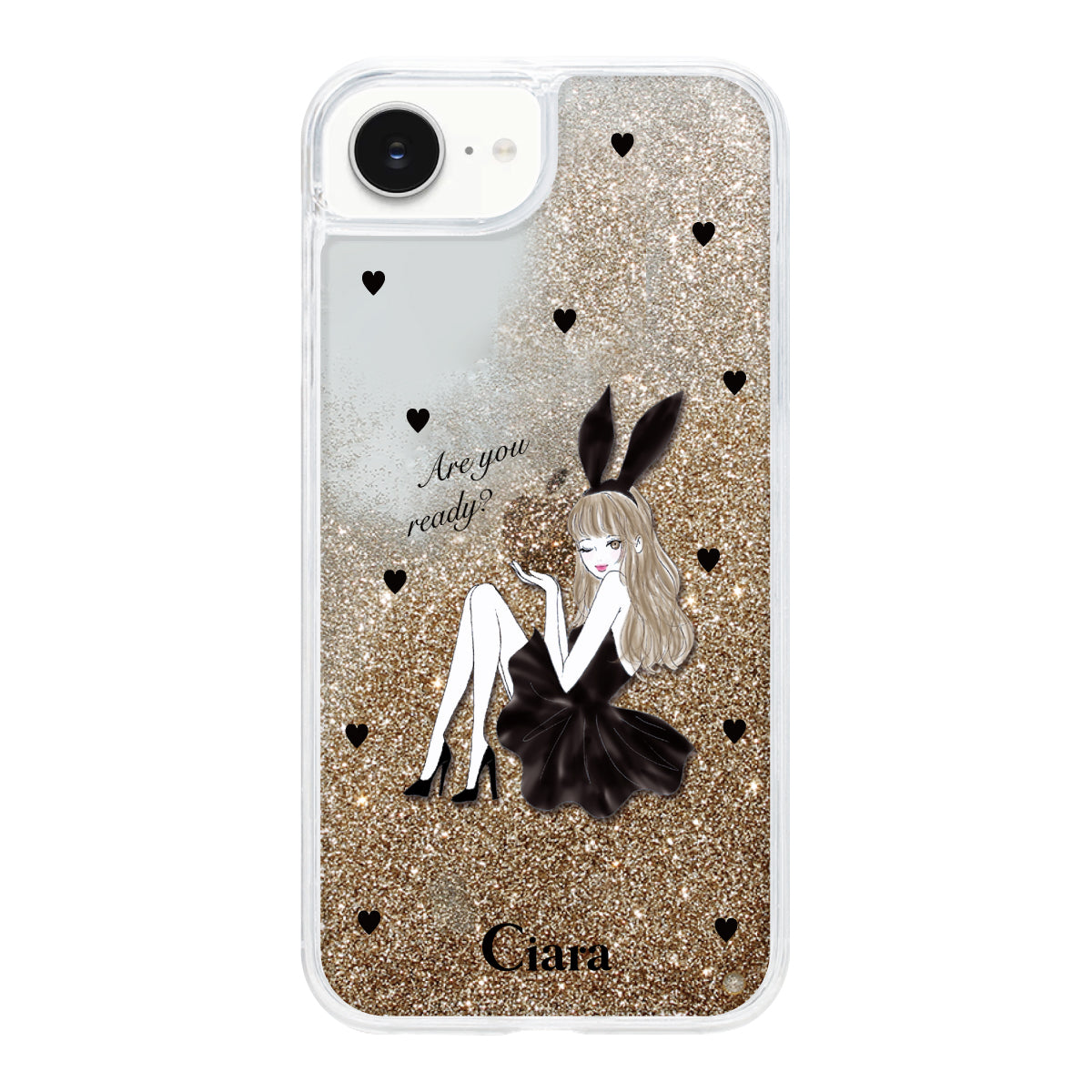 iPhoneケース グリッター オイルクリアケース ブラックバニー