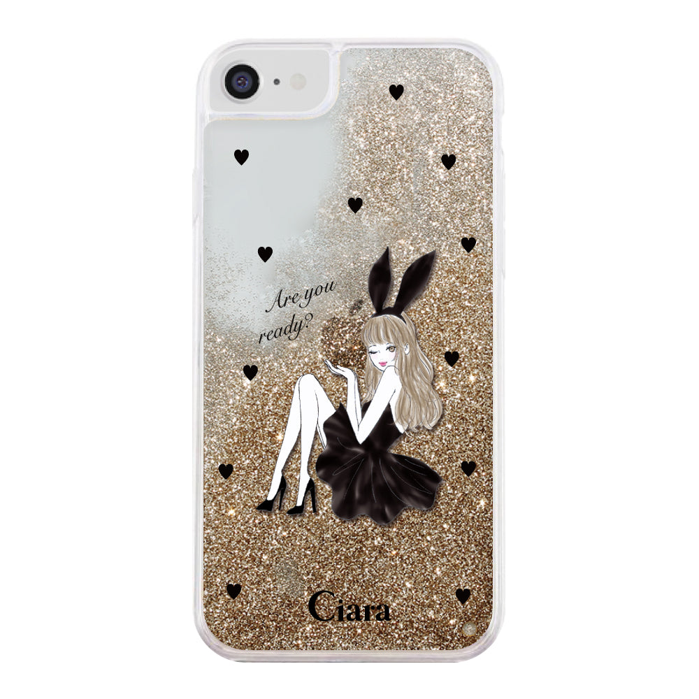 iPhoneケース グリッター オイルクリアケース ブラックバニー