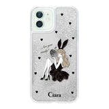 iPhone12mini グリッター オイルクリアケース ブラックバニー シルバー
