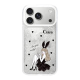 iPhone17Pro グリッター オイルクリアケース ブラックバニー シルバー