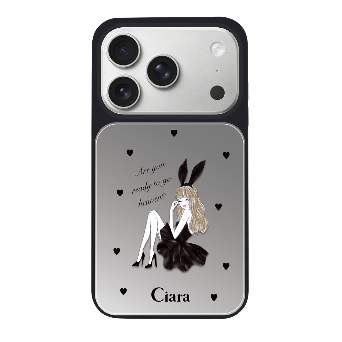 iPhone17Pro ミラーバンパー ミラー付きケース ブラックバニー シルバー