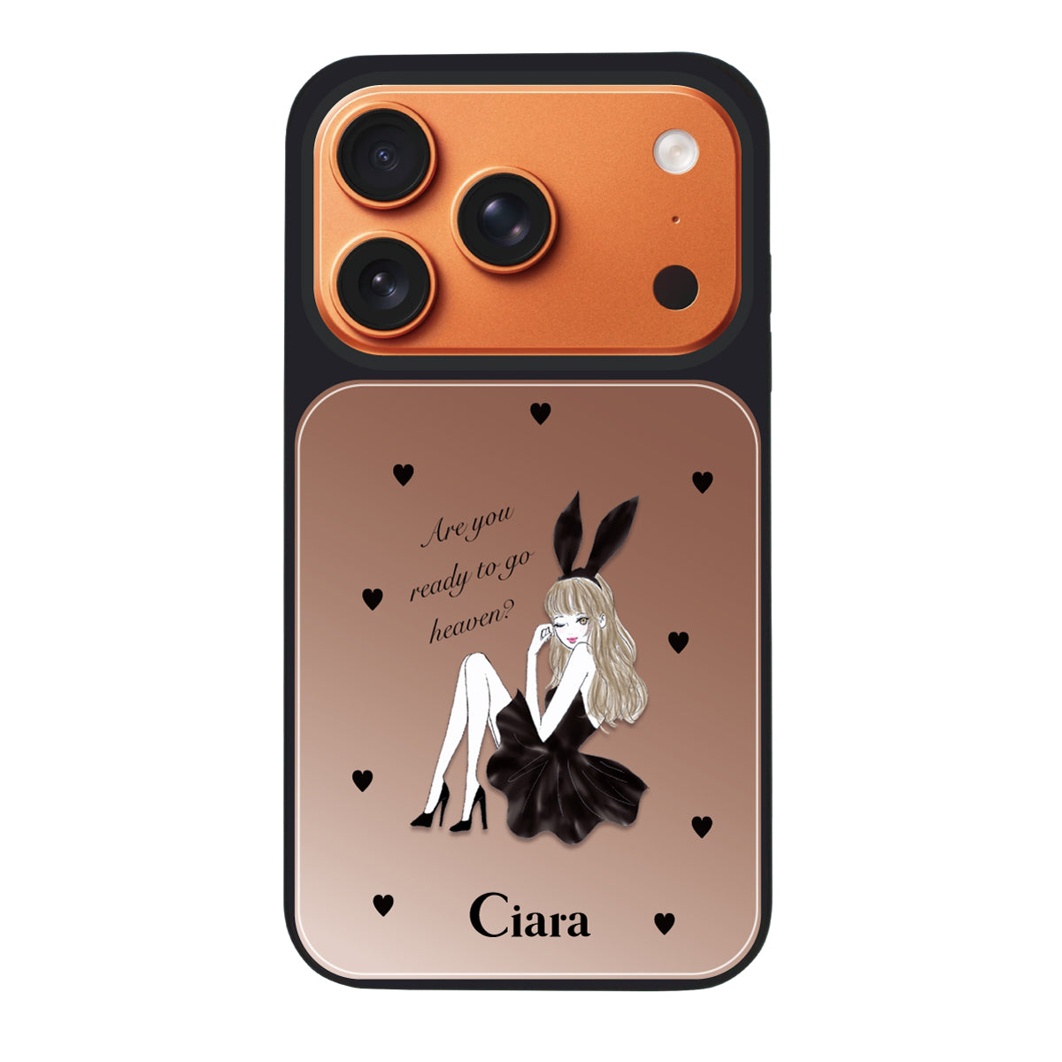 iPhone17ProMax ミラーバンパー ミラー付きケース ブラックバニー ピンクゴールド