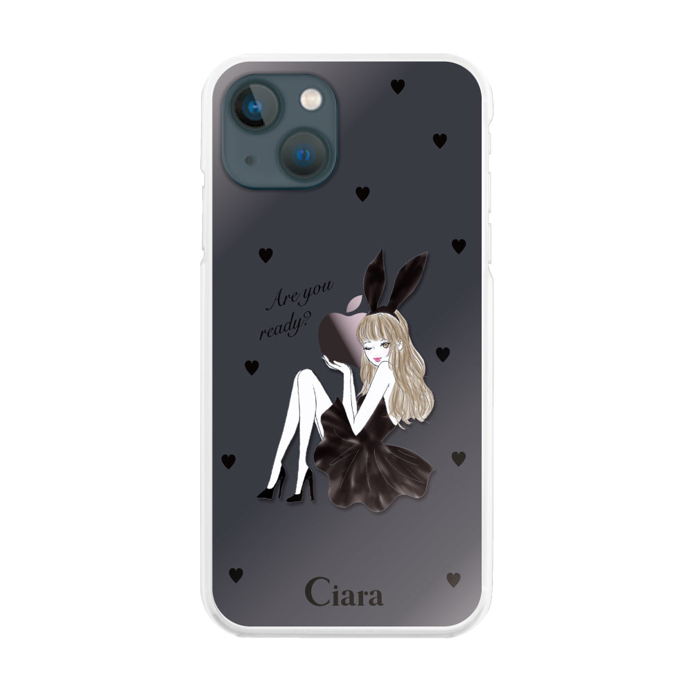 iPhone13mini ハイブリッド クリアケース ブラックバニー ピンク