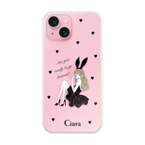 iPhone15 ハイブリッド クリアケース ブラックバニー ピンク
