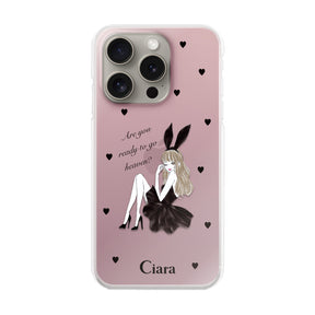 iPhone15Pro ハイブリッド クリアケース ブラックバニー ピンク