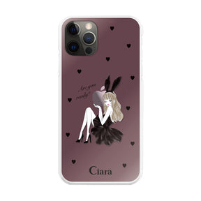 iPhoneX/XS ハイブリッド クリアケース ブラックバニー ピンク