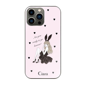 iPhone13Pro ガラス 強化ガラスケース ブラックバニー ピンク