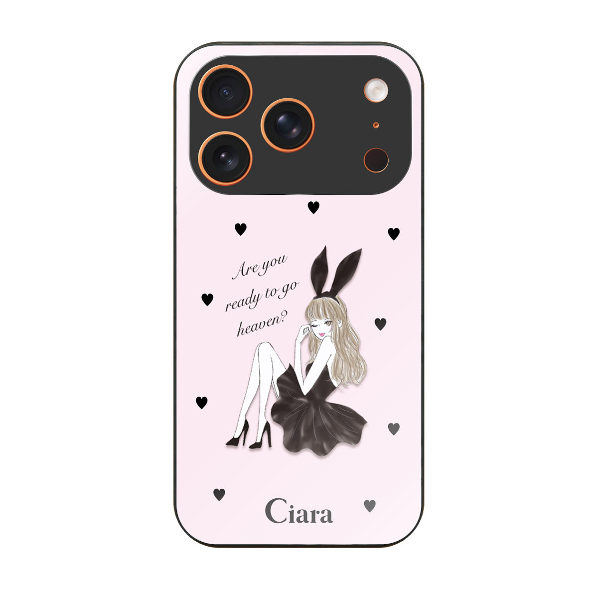 iPhone17ProMax ガラス 強化ガラスケース ブラックバニー ピンク