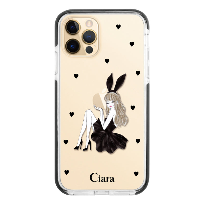 iPhoneケース クッションバンパー 耐衝撃クリアケース ブラックバニー