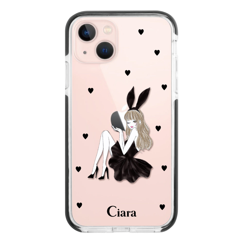 iPhone13 クッションバンパー 耐衝撃クリアケース ブラックバニー クリア