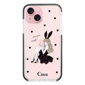 iPhone15 クッションバンパー 耐衝撃クリアケース ブラックバニー クリア