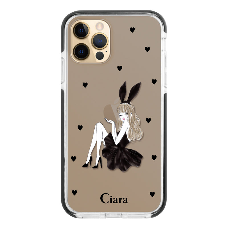 iPhoneケース クッションバンパー 耐衝撃クリアケース ブラックバニー