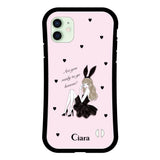 iPhone12mini グリップ 耐衝撃ケース ブラックバニー ピンク