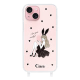 iPhone15 ストラップクリアケース ブラックバニー クリア