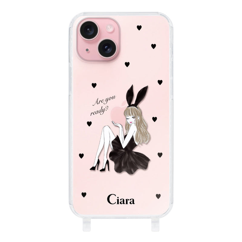 iPhoneケース  ストラップクリアケース ブラックバニー