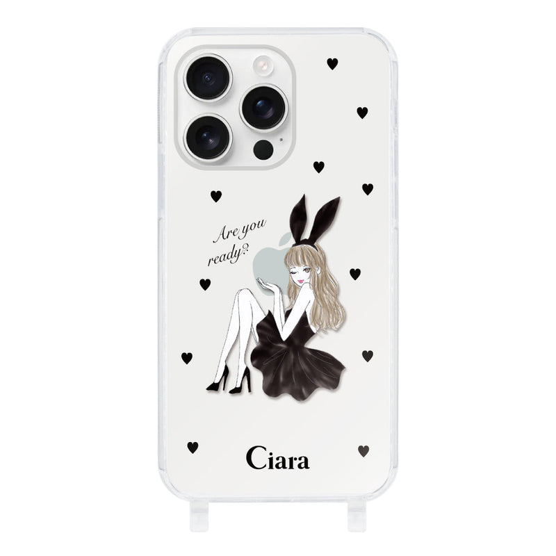 iPhoneケース  ストラップクリアケース ブラックバニー