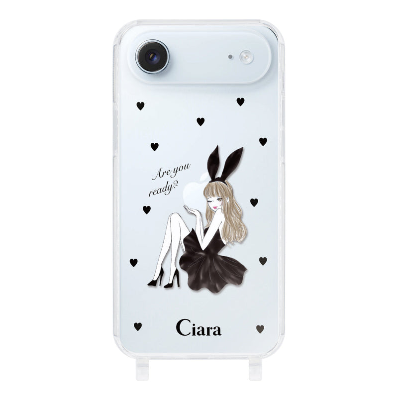 iPhoneケース  ストラップクリアケース ブラックバニー