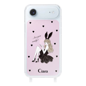 iPhoneAir ストラップクリアケース ブラックバニー ピンク