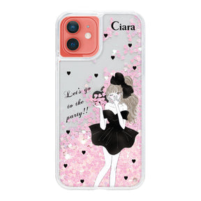 iPhone11 グリッター オイルクリアケース ブラックリボン ピンク