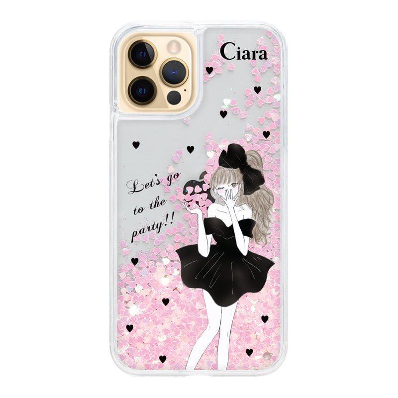 iPhoneケース グリッター オイルクリアケース ブラックリボン