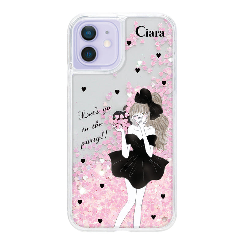 iPhoneケース グリッター オイルクリアケース ブラックリボン