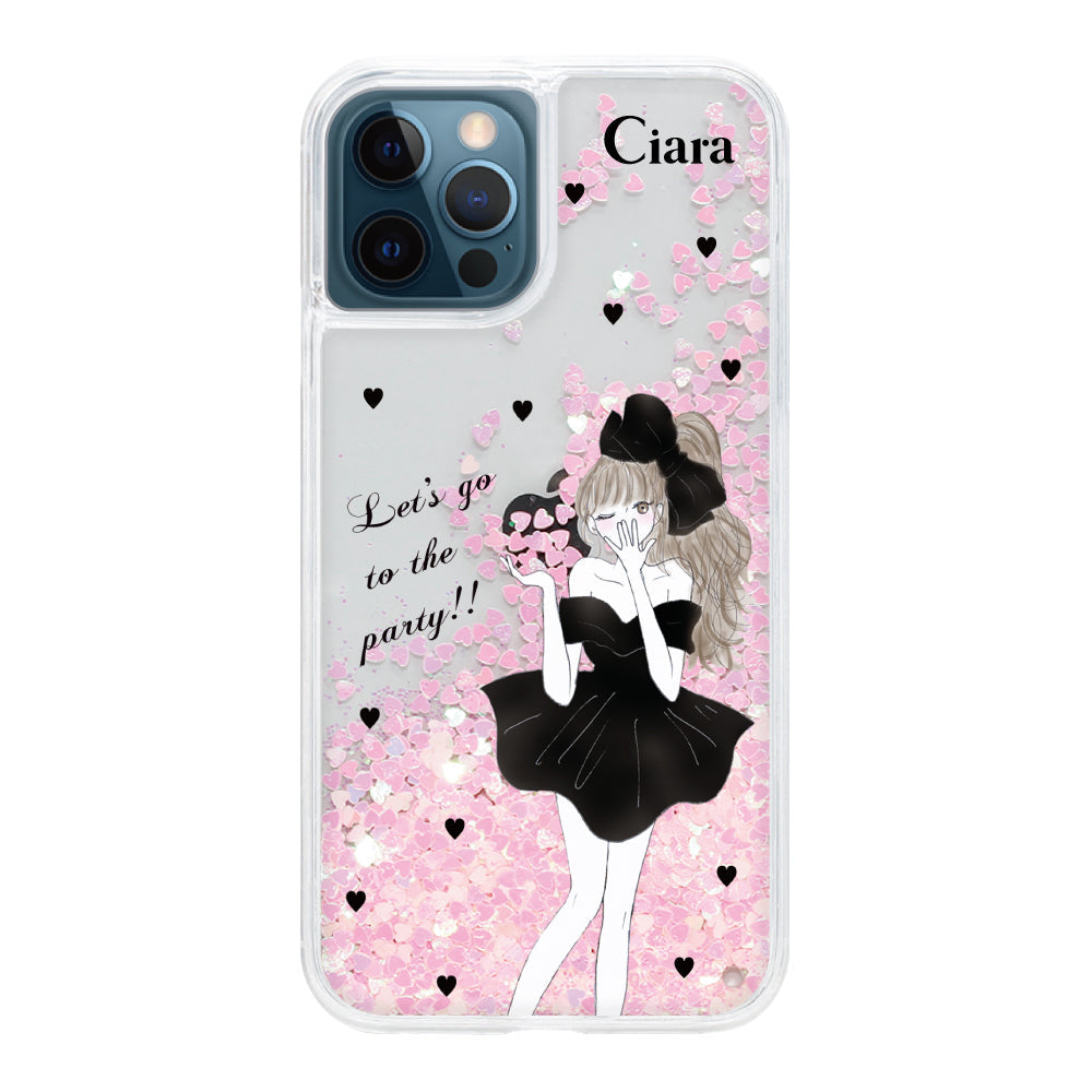 iPhoneケース グリッター オイルクリアケース ブラックリボン