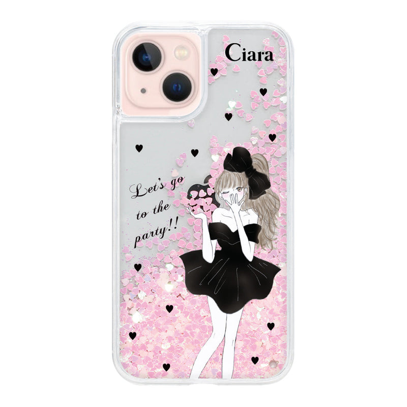 iPhoneケース グリッター オイルクリアケース ブラックリボン