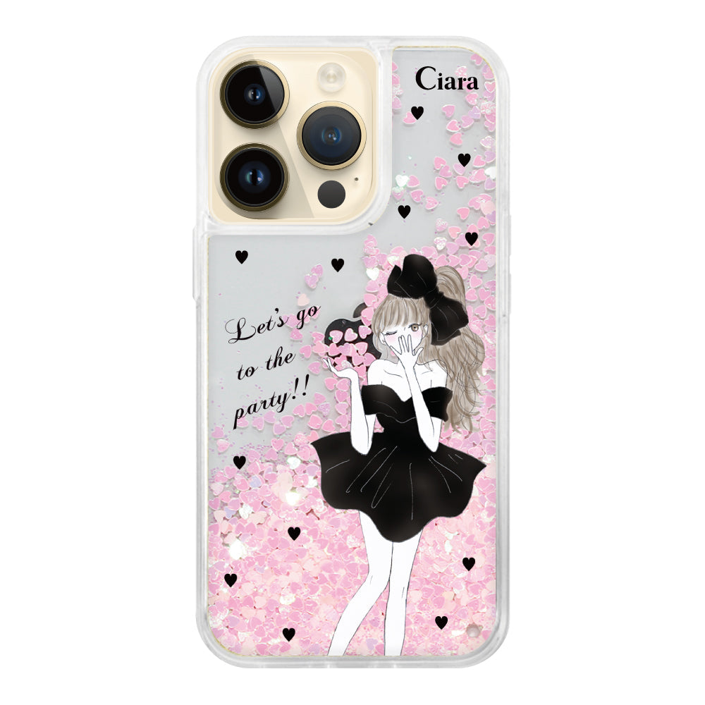 iPhoneケース グリッター オイルクリアケース ブラックリボン