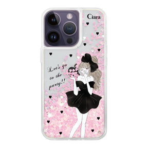 iPhone14ProMax グリッター オイルクリアケース ブラックリボン ピンク