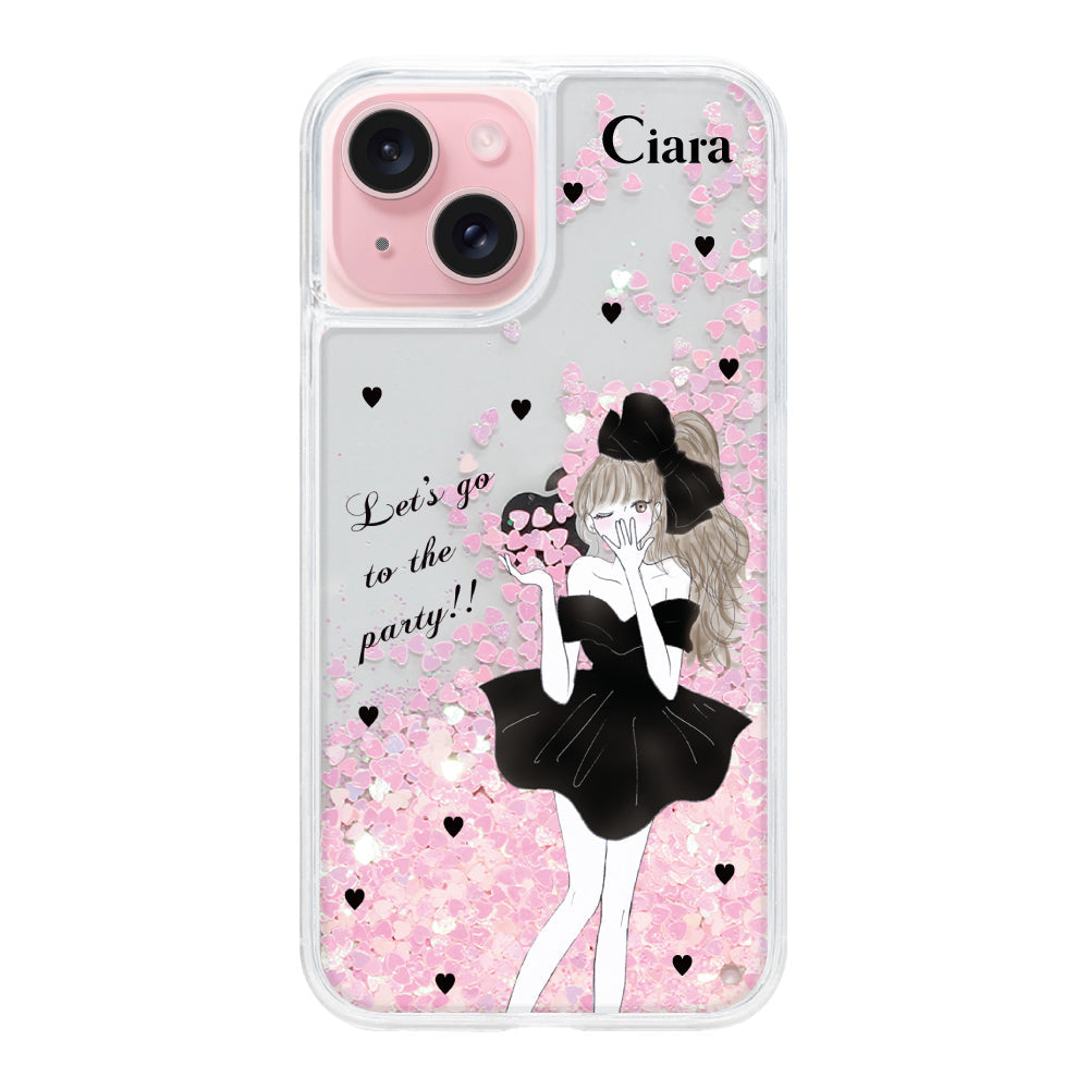 iPhoneケース グリッター オイルクリアケース ブラックリボン