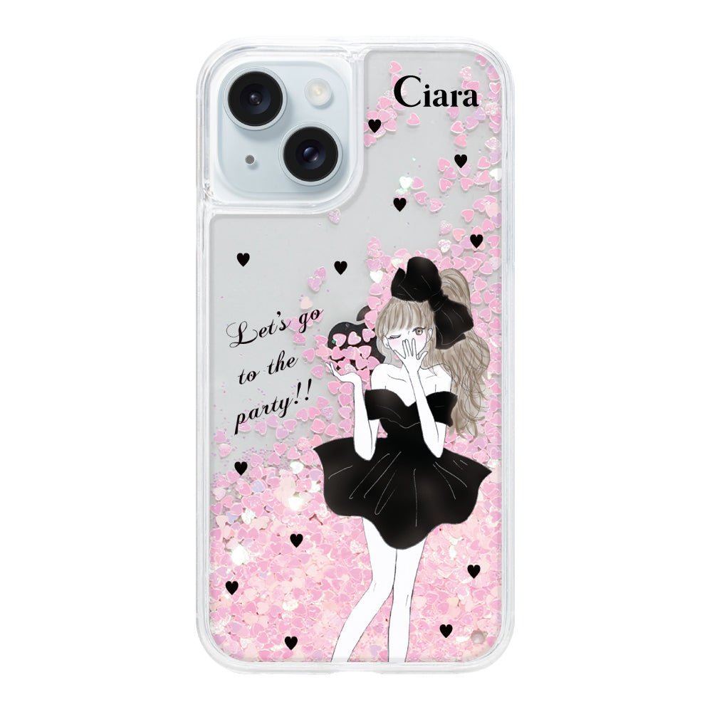 iPhoneケース グリッター オイルクリアケース ブラックリボン