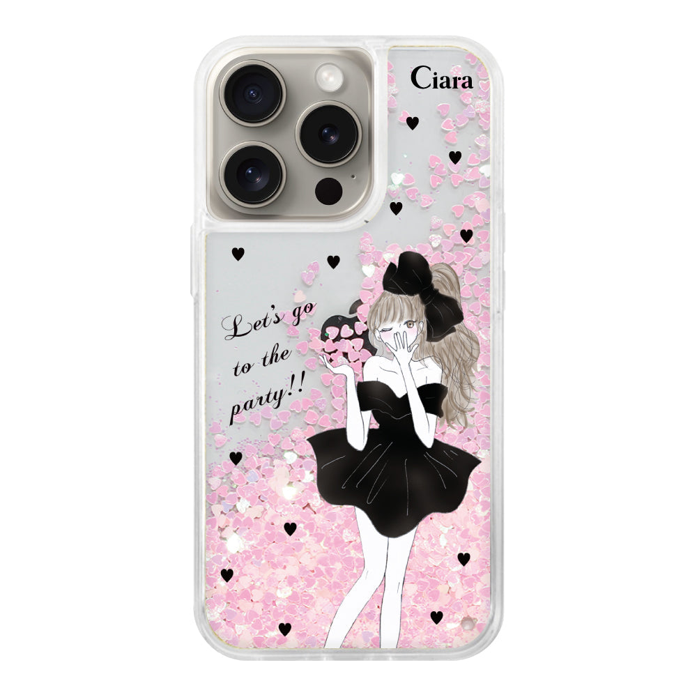 iPhoneケース グリッター オイルクリアケース ブラックリボン