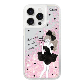 iPhone16ProMax グリッター オイルクリアケース ブラックリボン ピンク