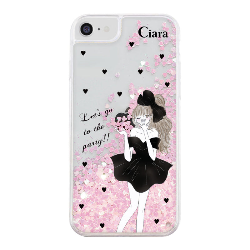iPhoneケース グリッター オイルクリアケース ブラックリボン