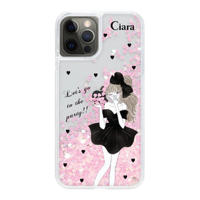 iPhoneX/XS グリッター オイルクリアケース ブラックリボン ピンク