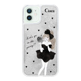 iPhone12mini グリッター オイルクリアケース ブラックリボン シルバー