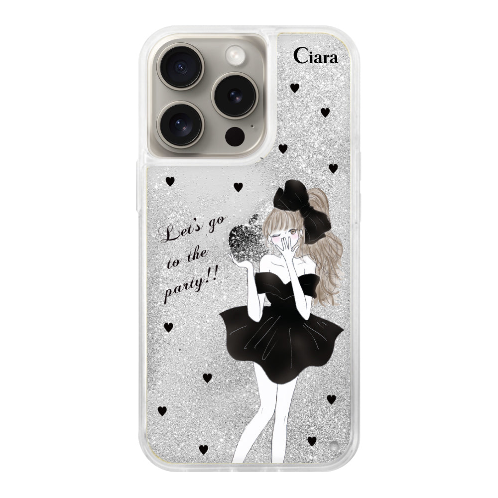 iPhoneケース グリッター オイルクリアケース ブラックリボン