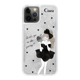 iPhoneX/XS グリッター オイルクリアケース ブラックリボン シルバー