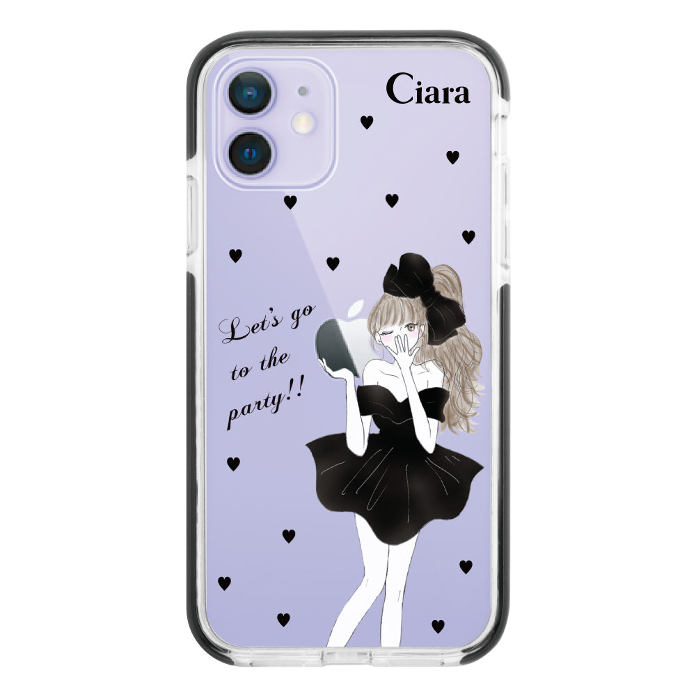 iPhone12/12Pro クッションバンパー 耐衝撃クリアケース ブラックリボン クリア