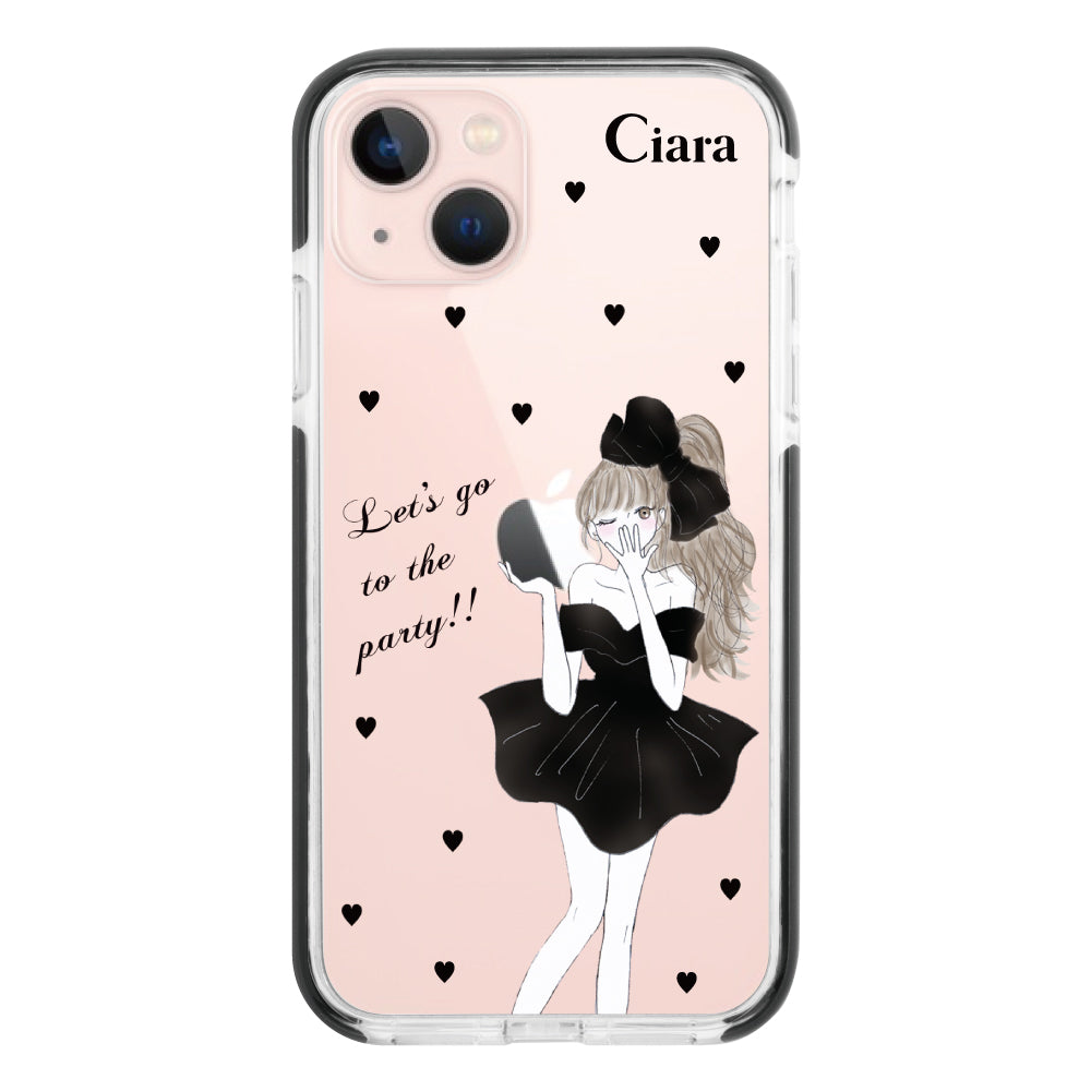 iPhone13 クッションバンパー 耐衝撃クリアケース ブラックリボン クリア