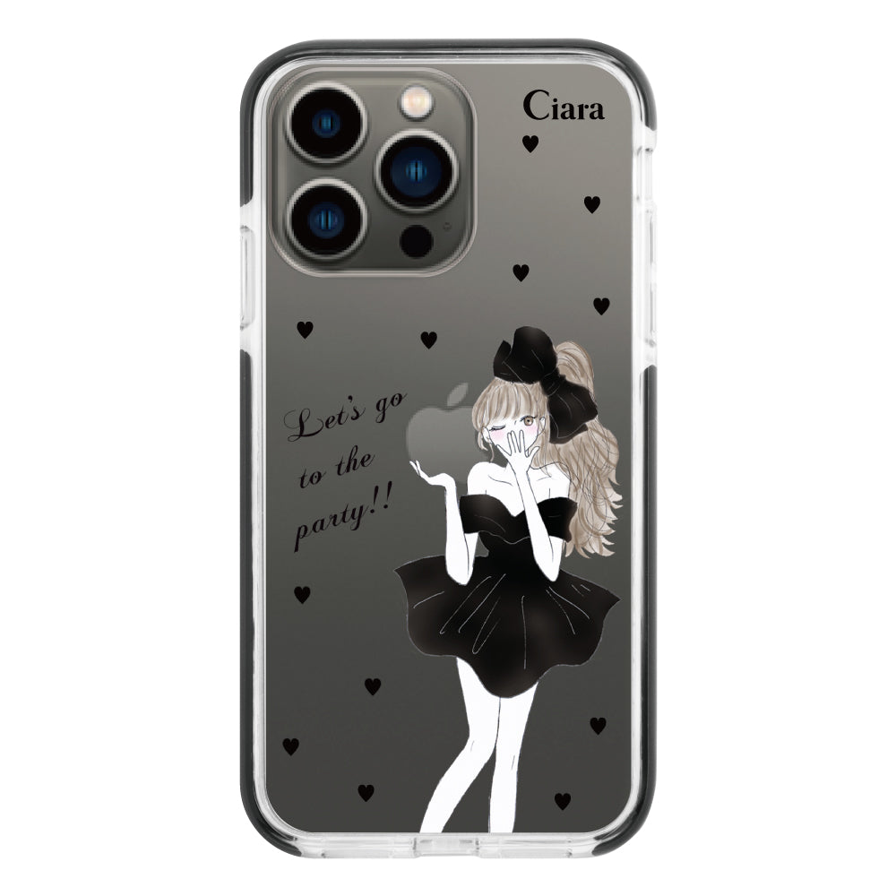 iPhone13Pro クッションバンパー 耐衝撃クリアケース ブラックリボン クリア