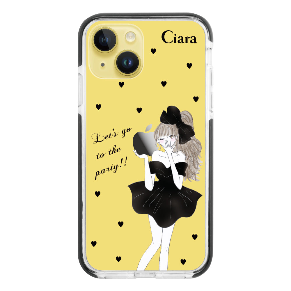 iPhone14Plus クッションバンパー 耐衝撃クリアケース ブラックリボン クリア