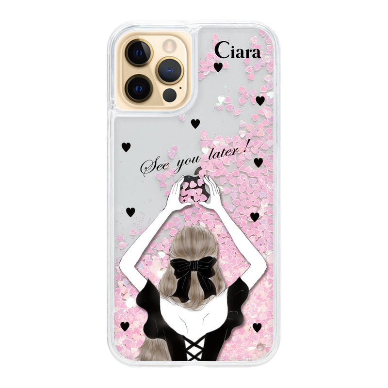iPhoneケース グリッター オイルクリアケース ブラックバックショット