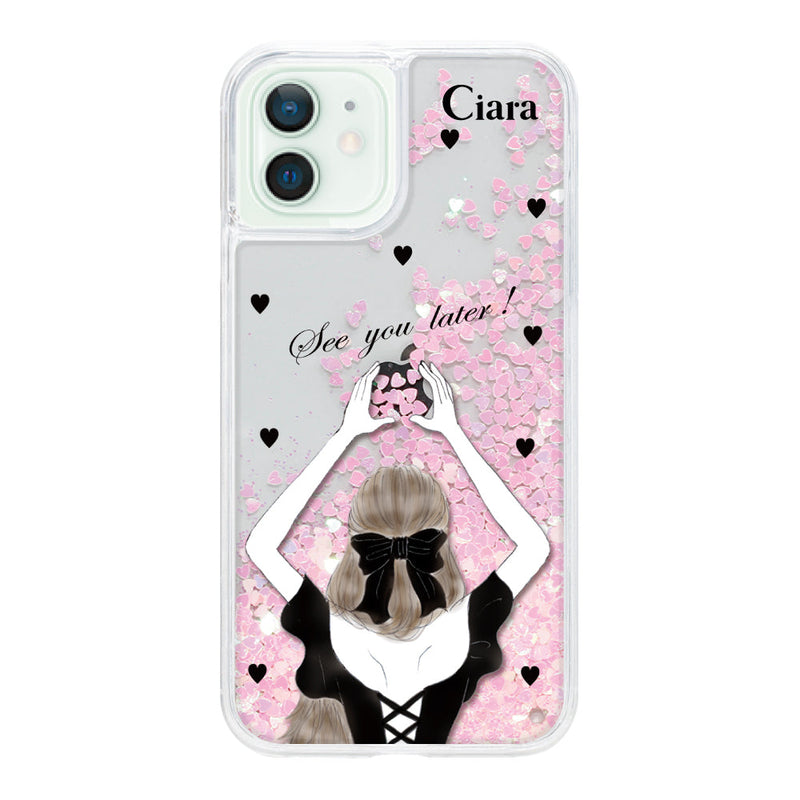 iPhoneケース グリッター オイルクリアケース ブラックバックショット
